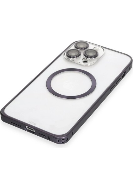 Iphone 14 Pro Kılıf Metal Bumper Magneticsafe Kapak - Derin Mor Yktsn