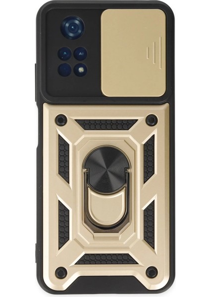 Xiaomi Poco M4 Pro 4g Kılıf Pars Lens Yüzüklü Silikon - Gold Yktsn
