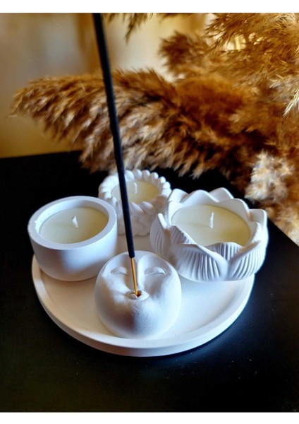 Beyaz Renk 5'li Set (16 cm Sunum Tepsisi 3 Tütsülük) Hediye Tütsü