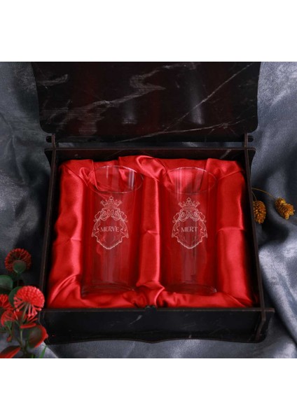 Kraliyet Desenli Isme Özel Rakı Kadehi Seti