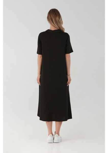 Basic Polo Yaka Cepli Oversize Elbise