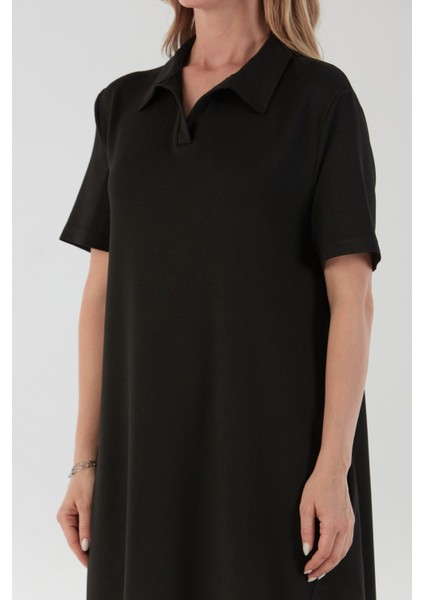 Basic Polo Yaka Cepli Oversize Elbise