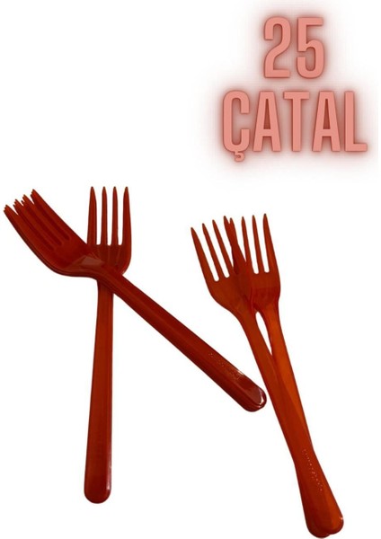 Plastik Kırmızı Çatal 25 Adet Kullan At Parti Çatalı