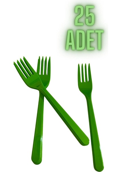Plastik Yeşil Çatal 25 Adet Kullan At Parti Çatalı