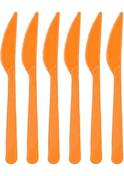 25 Adet Turuncu Renkli Bıçak Sert Dayanaklı Plastik Lüks Kullan At Doğum Günü Parti Sunum Bıçağı