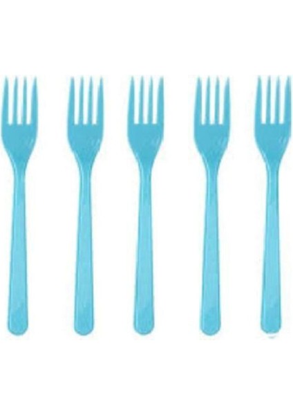 25 Adet Mavi Çatal 18 cm Doğum Günü Kullan At Plastik Parti Çatalı