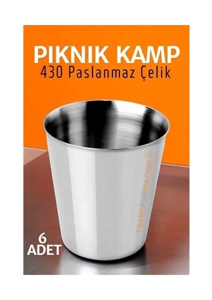 Paslanmaz Çelik Bardak Seti Kamp Piknik Bardağı 6 Adet