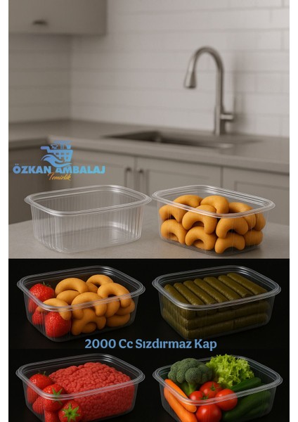 Kullan At Tek Kullanımlık Plastik Kapaklı Kase / Sızdırmaz Kap 2000 cc 25 Adet