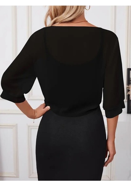 Kadın Truvakar Kol Önden Bağlamalı Kısa Şifon Bolero Ceket
