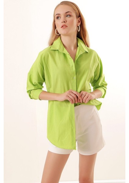 3900 Oversize Uzun Basic Gömlek - G.yeşil