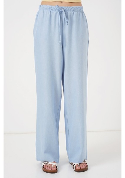 Geniş Paça Keten Pantolon 6735 - Mavi fırsatları