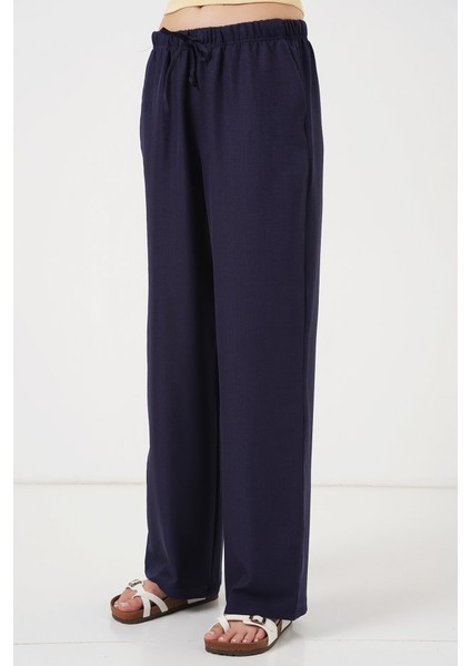 Geniş Paça Keten Pantolon 6735 - Lacivert