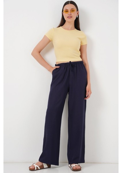 Geniş Paça Keten Pantolon 6735 - Lacivert