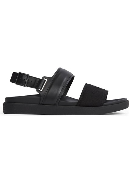 Deri Siyah Erkek Sandalet Back Strap W/ Buckle Logo