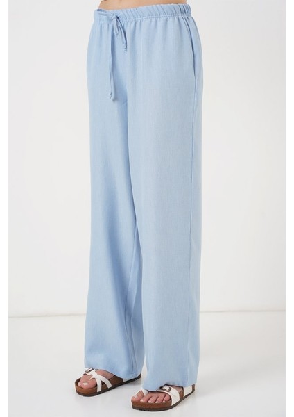 Geniş Paça Keten Pantolon 6735 - Mavi