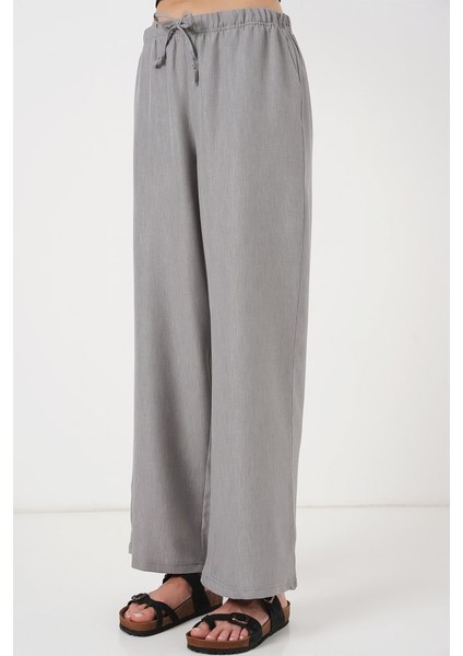 Geniş Paça Keten Pantolon 6735 - Gri