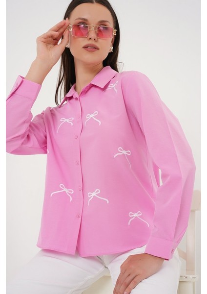 Fiyonk Detay Gömlek 20311 - Pembe