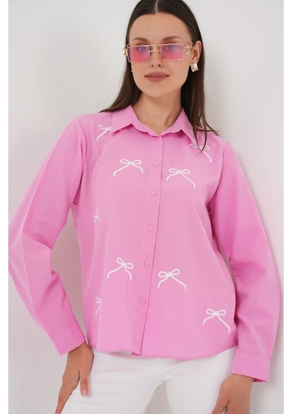 Fiyonk Detay Gömlek 20311 - Pembe
