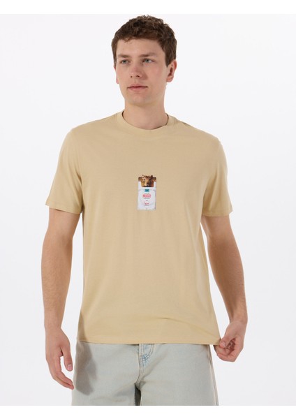 Bisiklet Yaka Düz Bej Erkek T-Shirt 50530683_DILESSES 10266462 01