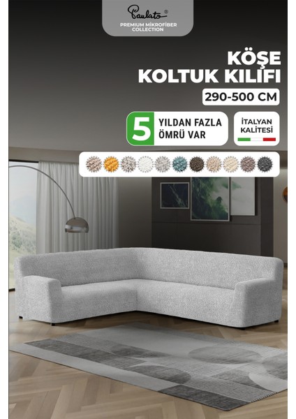 Lastikli Esnek ve Yıkanabilir L Köşe Koltuk Örtüsü Çekyat Kanepe Kılıfı - Açık Gri