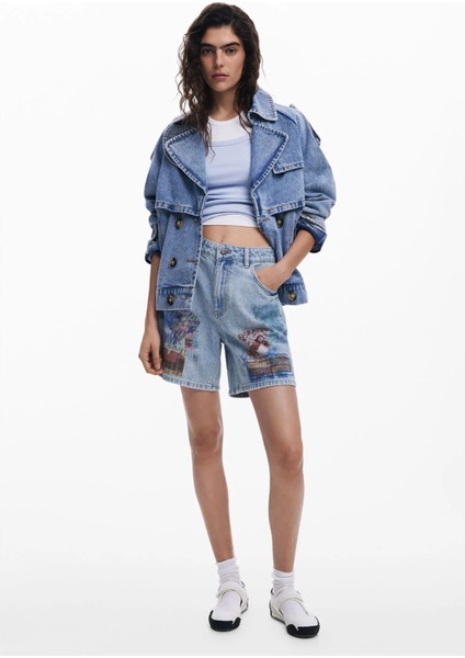 Yüksek Bel Normal Mavi Kadın Denim Şort 25SWDD24