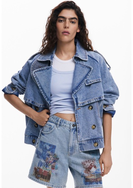 Yüksek Bel Normal Mavi Kadın Denim Şort 25SWDD24