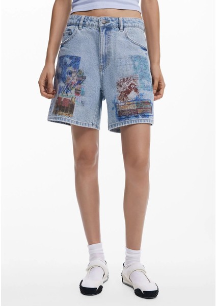 Yüksek Bel Normal Mavi Kadın Denim Şort 25SWDD24