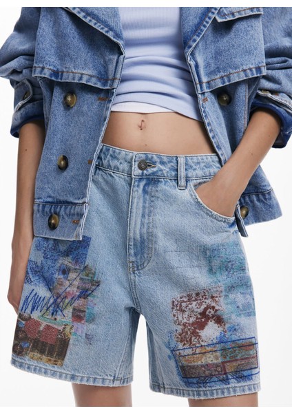 Yüksek Bel Normal Mavi Kadın Denim Şort 25SWDD24