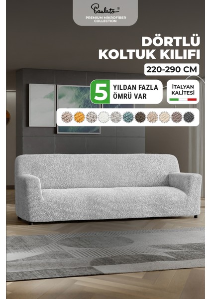 Lastikli Esnek ve Yıkanabilir 4 Kişilik Koltuk Örtüsü Çekyat Kanepe Kılıfı - Açık Gri
