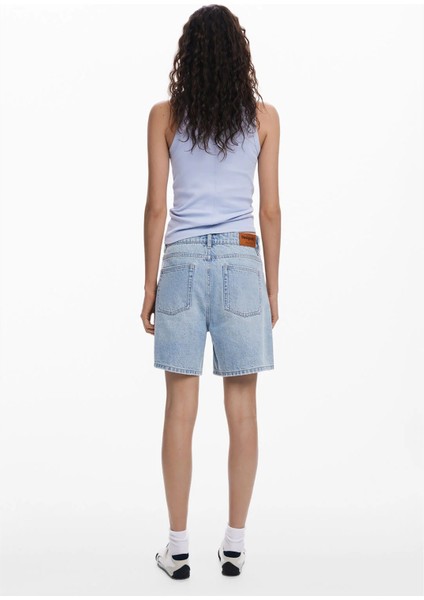 Yüksek Bel Normal Mavi Kadın Denim Şort 25SWDD24