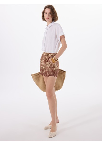 Normal Bel Rahat Bordo Kadın Şort Onllou Lıfe Emb Loose Shorts Wvn