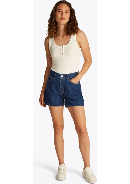 Yüksek Bel Mom Fit Indigo Kadın Denim Şort WW0WW443851A4