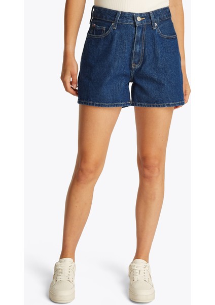 Yüksek Bel Mom Fit Indigo Kadın Denim Şort WW0WW443851A4