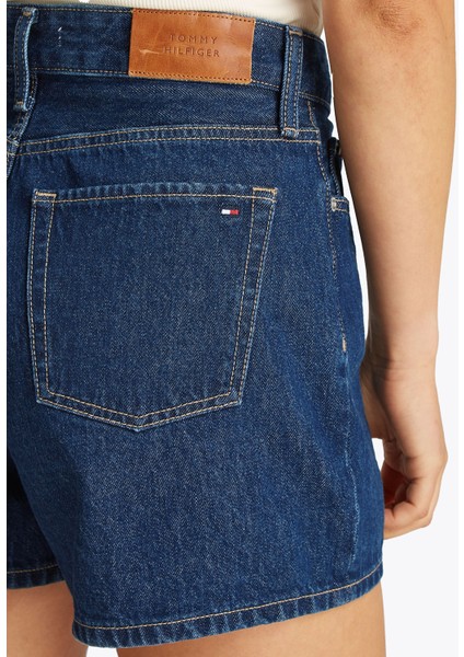 Yüksek Bel Mom Fit Indigo Kadın Denim Şort WW0WW443851A4