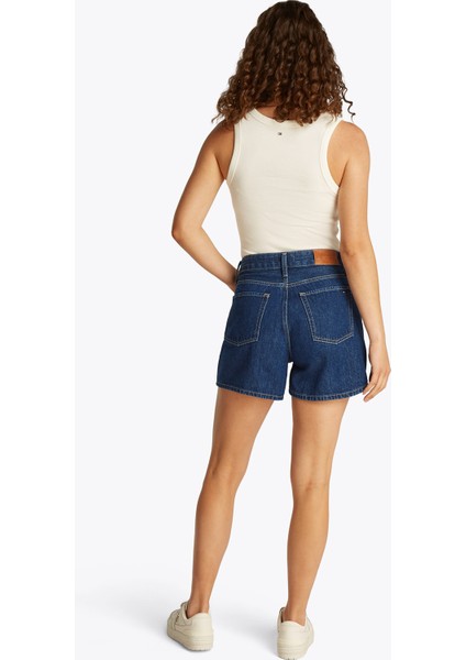 Yüksek Bel Mom Fit Indigo Kadın Denim Şort WW0WW443851A4