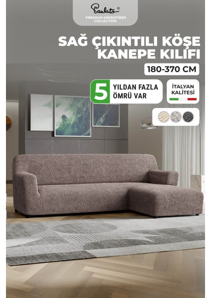 Lastikli Esnek ve Yıkanabilir Sağ Çıkıntılı Koltuk Örtüsü Çekyat Kanepe Kılıfı - Kakao