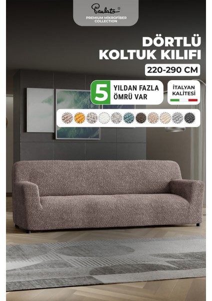 Lastikli Esnek ve Yıkanabilir 4 Kişilik Koltuk Örtüsü Çekyat Kanepe Kılıfı - Kakao