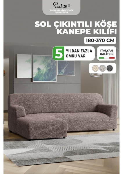 Lastikli Esnek ve Yıkanabilir Sol Çıkıntılı Koltuk Örtüsü Çekyat Kanepe Kılıfı - Kakao