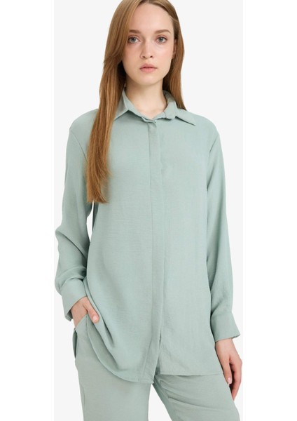 Relax Fit Basic Düz Uzun Kollu Gömlek Tunik D2991AX25SM