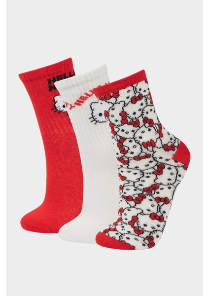Kız Çocuk Hello Kitty 3'lü Pamuklu Uzun Çorap F6703A8NS