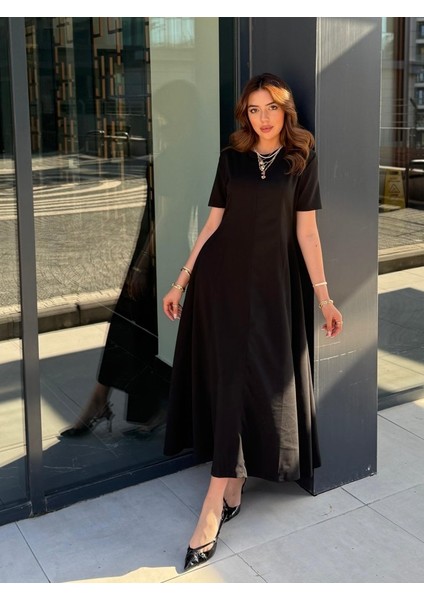 Miracotton Kadın Kısa Kollu Bisiklet Yaka Maksi Boy Ithal Krep Elbise fiyatları