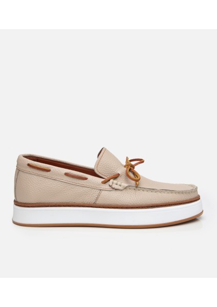 02AYH303050A310 ERKEK Deri Bej Bağcık Detaylı Loafer