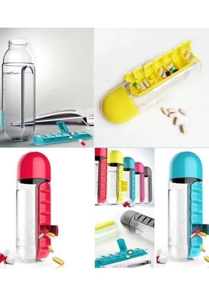 Renkli Ilaç Kutulu Matara Suluk 600ML 7 Günlük Hap Kutusu Organizer Spor Sızdırmaz Su Şişesi fiyatları