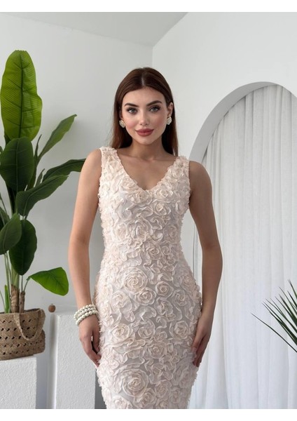 Kren Gül Detaylı Elbise