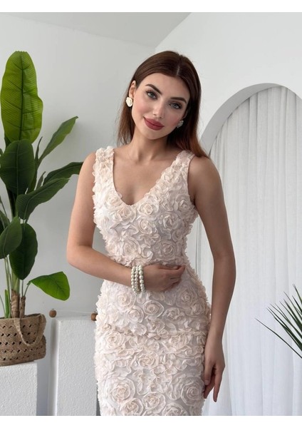 Kren Gül Detaylı Elbise