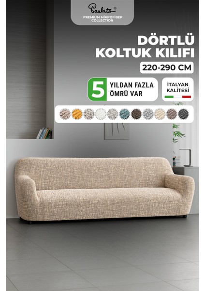 Lastikli Esnek ve Yıkanabilir 4 Kişilik Koltuk Örtüsü Çekyat Kanepe Kılıfı - Bej