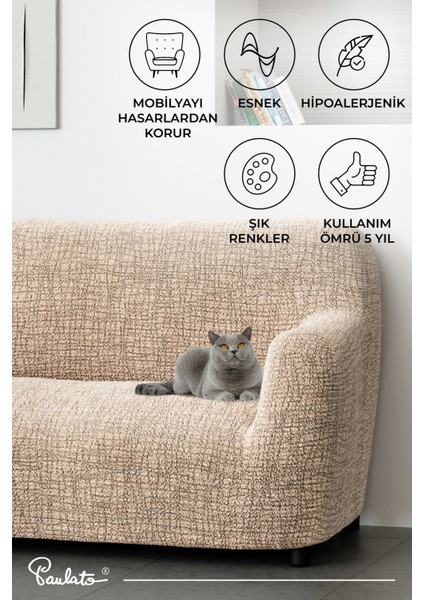 Sandalye kılıfı sandalye örtüsü mutfak sandalye koruma kılıfı seti (2 adet) -desenli bej