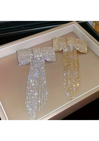 Gold Uzun Püsküllü Taşlı Şık Fiyonk Kadın Tokası modelleri