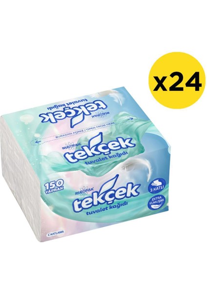 Tekçek Tuvalet Kağıdı Üç Katlı 150 Yaprak x 24 Adet (300503)
