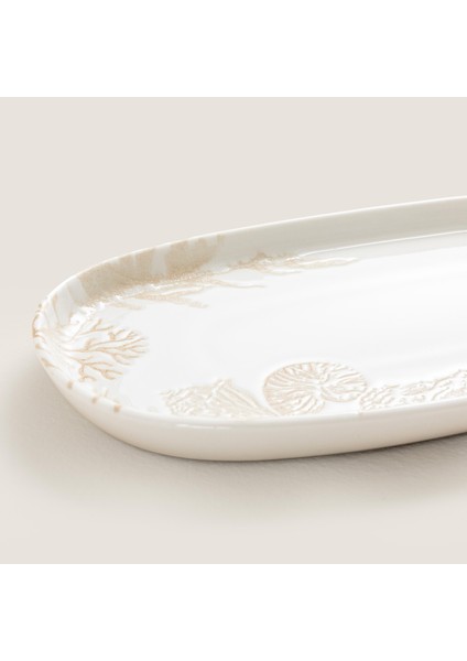 Mely Kayık Servis Tabağı 25 cm Krem-Bej